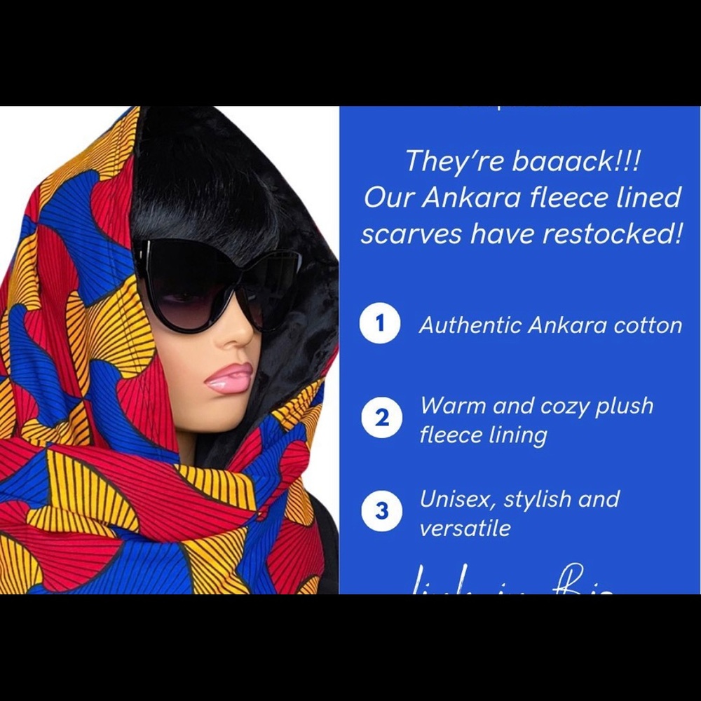 Africanprint infinity scarf lined with fleece